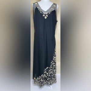 90’s-Y2K NEWPORT NEWS Black MESH Overlay White Floral Maxi Dress Sz 18 Plus Size